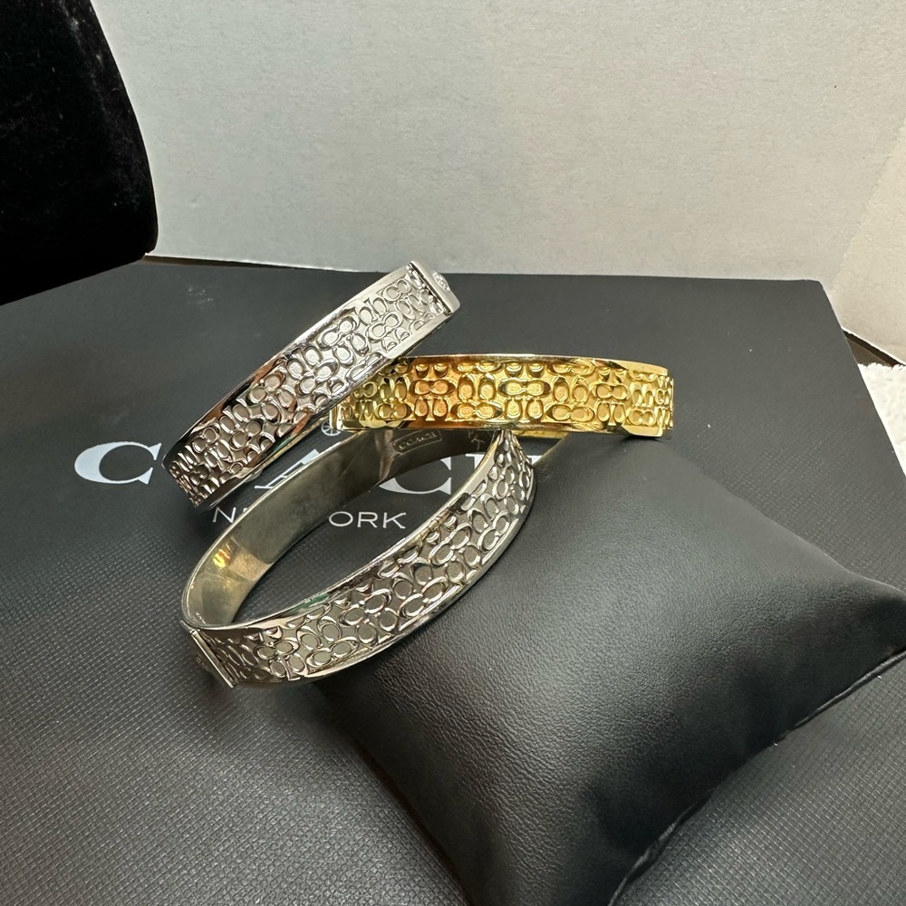 Set of Coach Silver and Gold Textured Bangle Bracelets - Picture 4 of 6